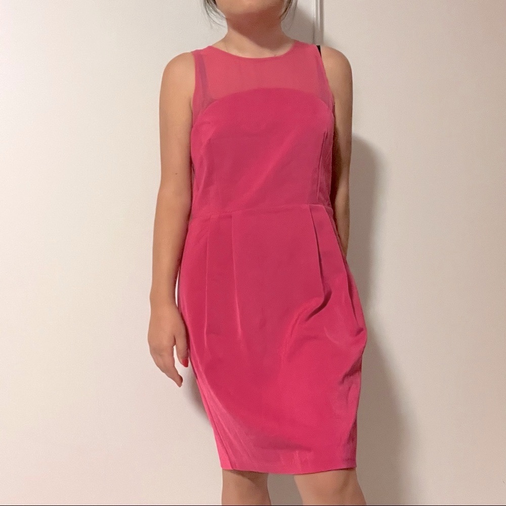 Poppylark Bright Pink Illusion Neck Sheath Dress Perfect for Spring